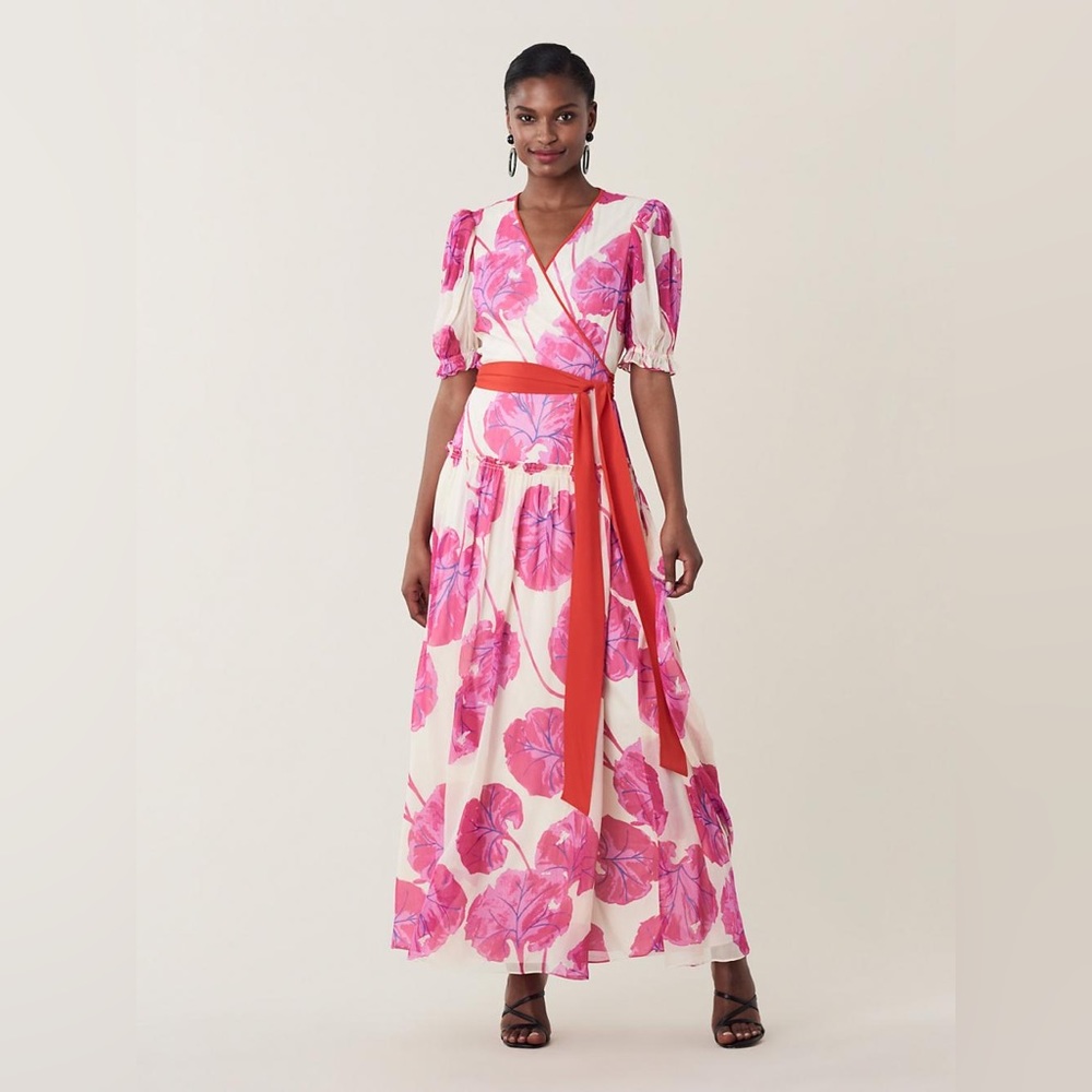 Diane von furstenberg pink kimono leaf wrap maxi dress